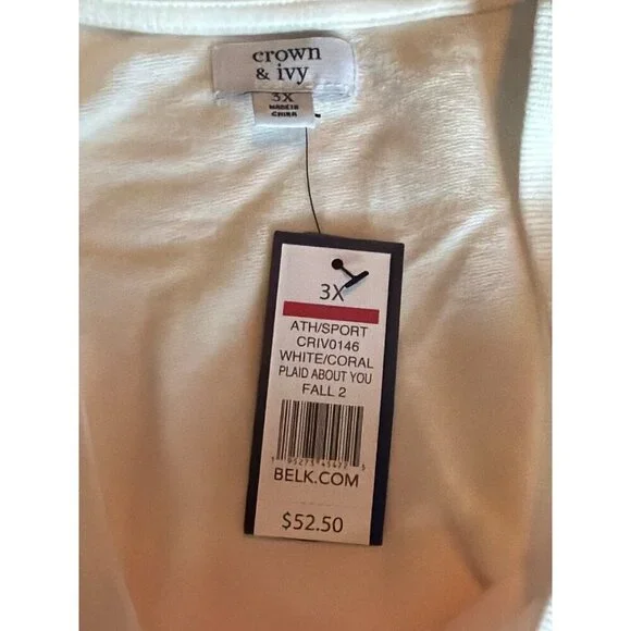 Crown & Ivy Womens 3X White & Coral Ombre Sweatshirt Ath/Sport Design - Picture 3 of 3